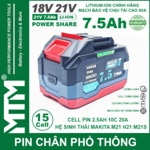 Pin Makita Chong Soc 15 Cell 7500mah 80A Den Bao Pin 2 Ben Cell 2500mah