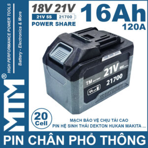 Pin Chan Pho Thong 21V 120A Led 2 Hong Cell 21700 16Ah 20cell