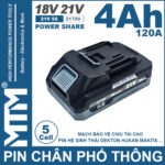 Pin Chan Pho Thong 21V 120A Led 2 Hong Cell 21700 5cell 21700 4Ah